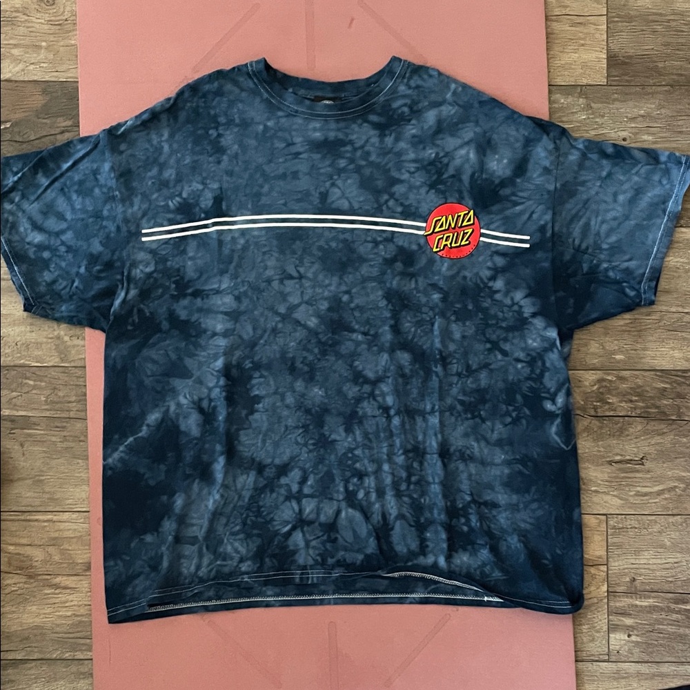 Santa Cruz Blue Tie-Dye Tee with Yellow-Red Logo